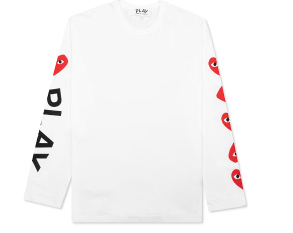 Comme des Garcons PLAY Play Red Multi Heart L/S T-shirt White SZ M DEFECT