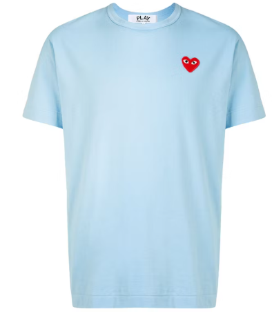 Comme des Garcons PLAY Play Logo Embroidered Tee Baby Blue/Red SZ M