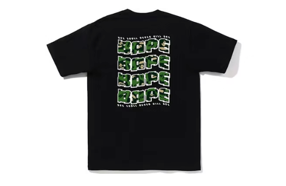 BAPE Distortion Tee Black Green Sz S