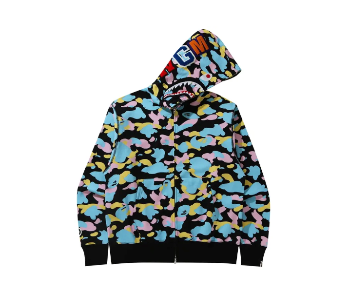 BAPE New Multi Camo Shark Zip Hoodie 'Black' Sz M