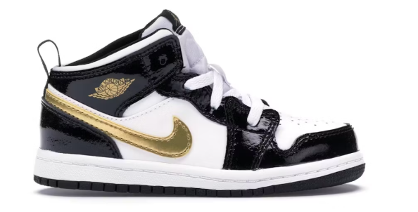 Jordan 1 Mid Patent Black White Gold (TD) SZ 3C MISSING LID