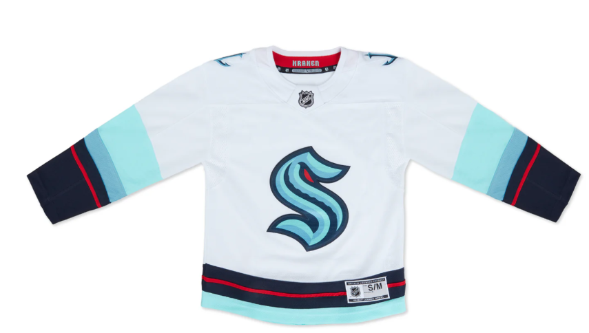 Seattle Kraken Youth Away Team Jersey Blank SZ S/M DEFECT YELLOWING