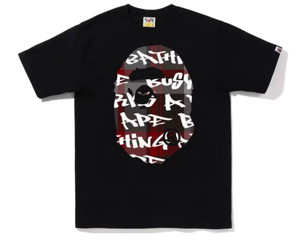 BAPE Graffiti Check Big Ape Head Tee Black Black SZ XL