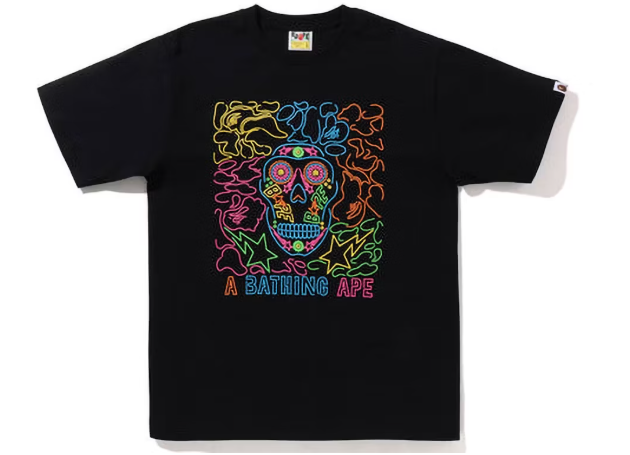 BAPE Halloween Neon Mexican Skull Tee Black SZ XL