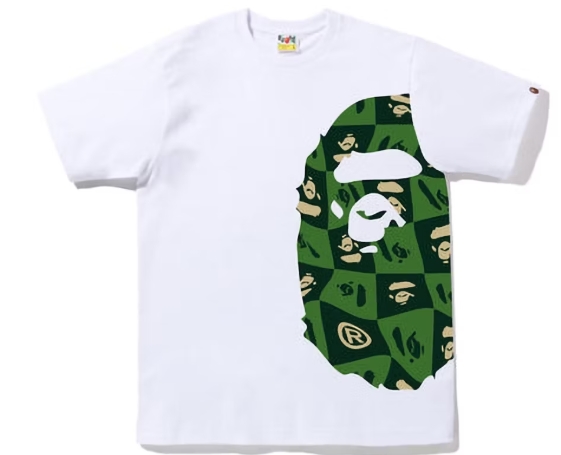 BAPE Distortion Side Big Ape Head Tee White Green SZ XL