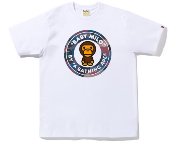 BAPE Grid Camo Milo Busy Works Tee (FW22) White Purple SZ XL
