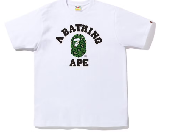 BAPE Distortion College Tee White Green SZ L