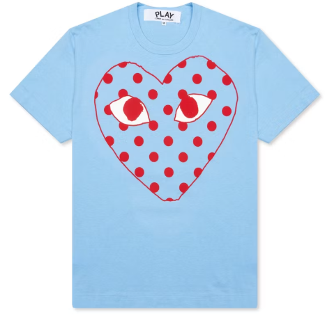 Comme des Garcons PLAY Play Women's Pastelle Polka Dot Red Heart T-shirt Blue SZ M
