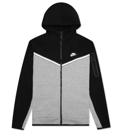 Nike Sportswear Tech Fleece Full-Zip Hoodie Black/Dark Grey Heather/White SZ XL