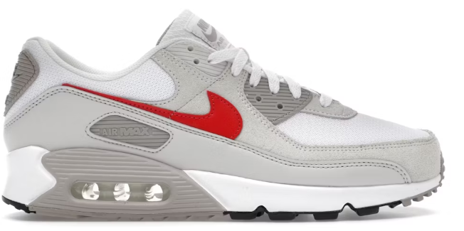 Nike Air Max 90 White College Grey Vast Grey University Red SZ 8.5 MISSING LID