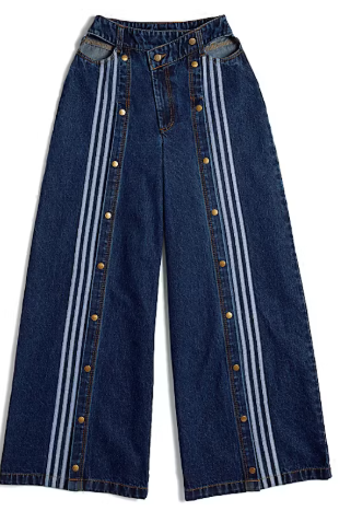 adidas Ivy Park Women's Denim Wide-Leg Snap Pants Dark Denim SZ M