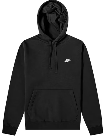 Nike Sportswear Club Fleece Pullover Hoodie Black/White SZ XS