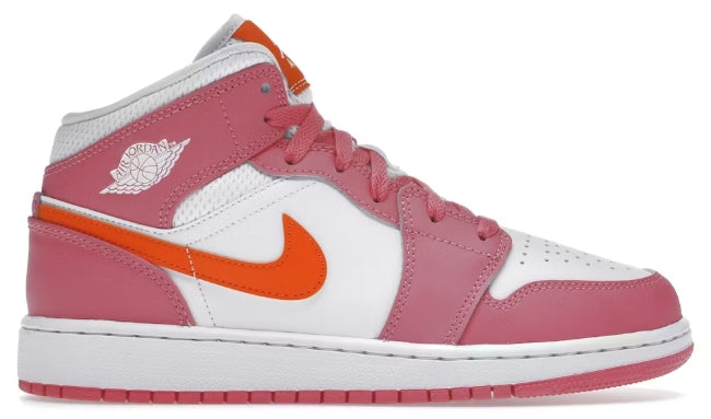 Jordan 1 Mid Pinksicle Safety Orange (GS) SZ 5.5Y USED MISSING LID