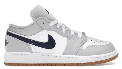 Jordan 1 Low White Neutral Grey Gum Midnight Navy (GS) SZ 6.5Y MISSING LID
