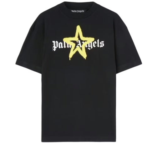 Palm Angels Star Sprayed T-Shirt Black/Yellow SZ LARGE