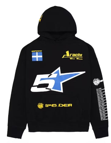 Sp5der Pit Crew Oversized Hoodie Black SZ L