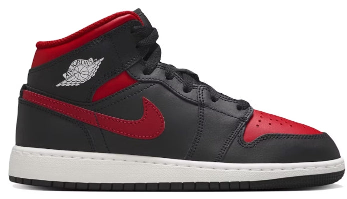 Jordan 1 Mid Black Summit White Varsity Red (GS) SZ 7Y