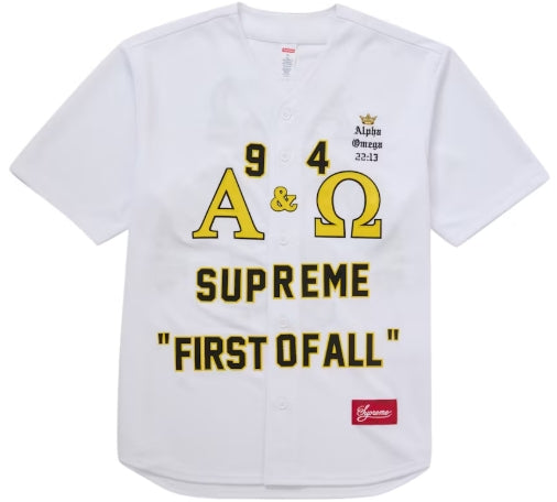 Supreme Alpha Omega Baseball Jersey White SZ MEDIUM
