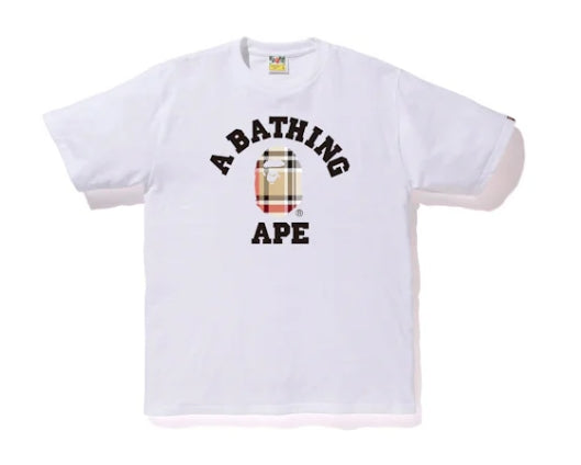 BAPE Check College Tee White/Beige Sz Medium
