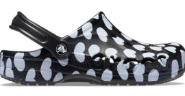 CROCS CLASSIC CLOG BLACK/WHITE HEARTS SZ 6M