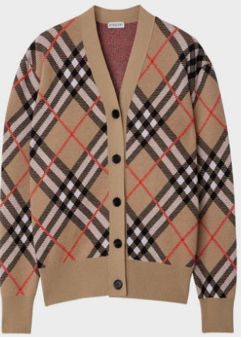 Burberry Check V-Neck Cardigan SZ M