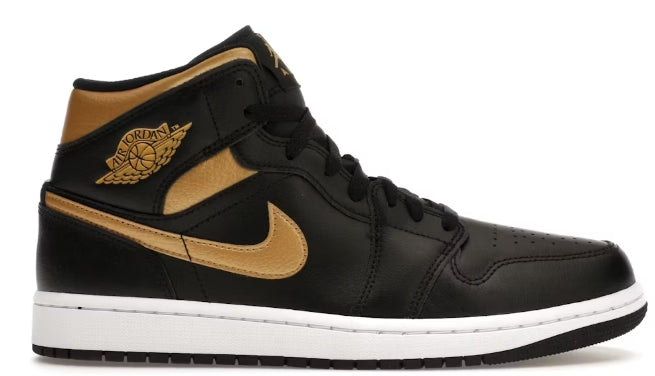 Jordan 1 Mid Black Metallic Gold SZ 11 NO LID