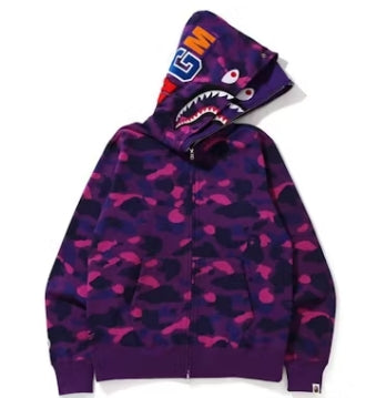BAPE Color Camo Shark Wide Full Zip Double Hoodie Purple (WORN ONCE) SZ XL