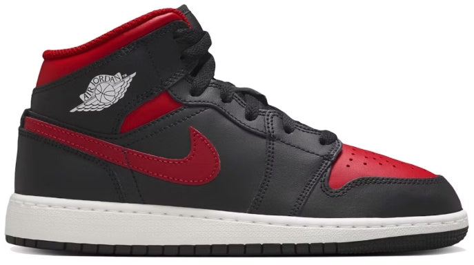 Jordan 1 Mid Black Summit White Varsity Red (GS) SZ 6.5Y MISSING LID