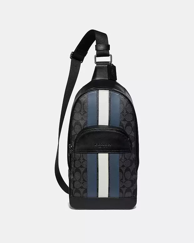 Coach Houston Striped Crossbody Bag Black / Blue