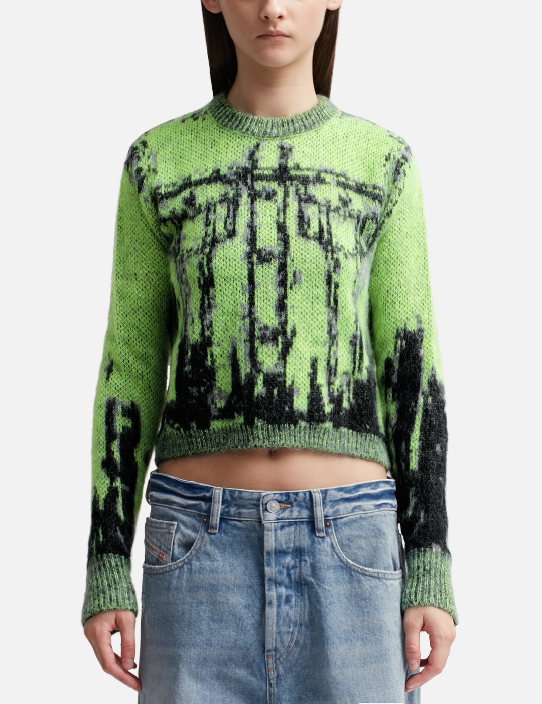 Women's Diesel M-Symi Cropped Sweater Green Sz Small