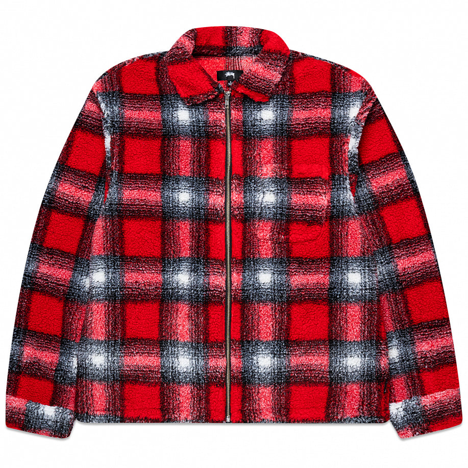 Stussy Shadow Plaid Sherpa Jacket Red Sz XL (USED)