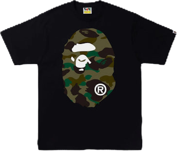 Bape 1st Camo Big Ape Head Tee Black Green Sz S