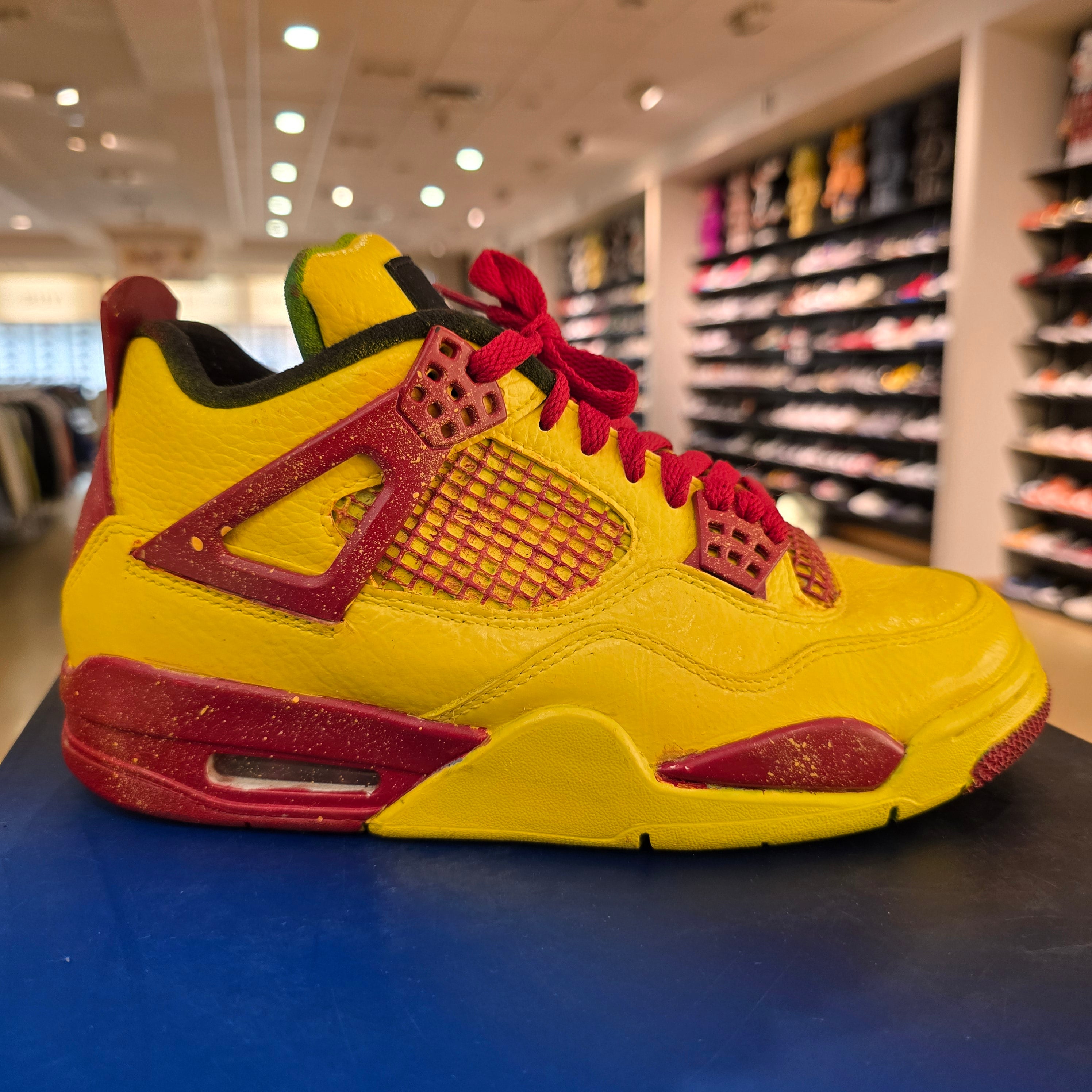 CUSTOM Jordan 4 Retro Lucid Green Rasta Women's SZ 8.5/7M USED NO BOX MISMATCHED