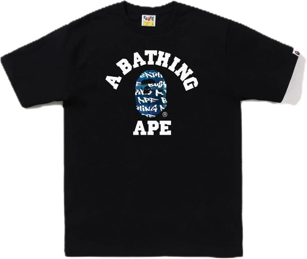 BAPE Graffiti Check College Tee Black Blue Sz 3XL