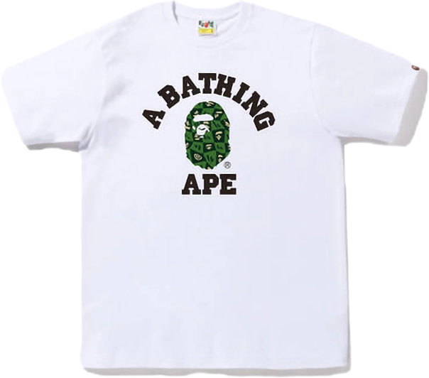 BAPE Distortion College Tee White Green Sz L