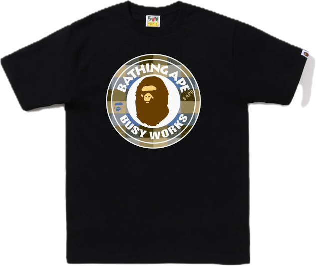 Bape Block Check Busy Works Tee Black Beige Sz XL