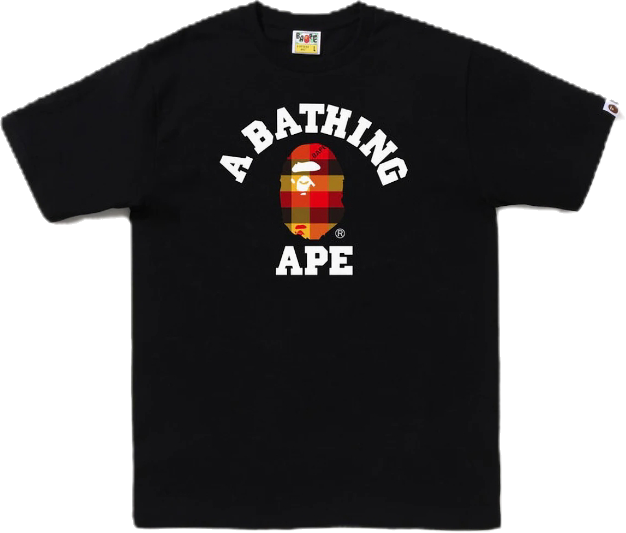 BAPE Block Check College Tee (FW22) Black Red Sz 2XL