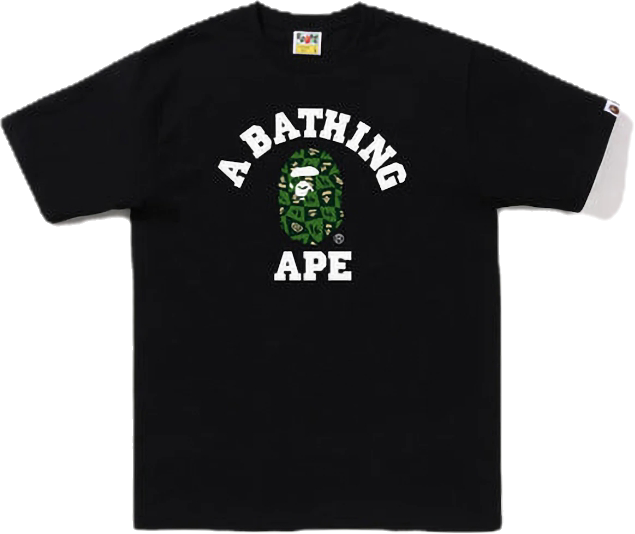 BAPE Distortion College Tee Black Green Sz M