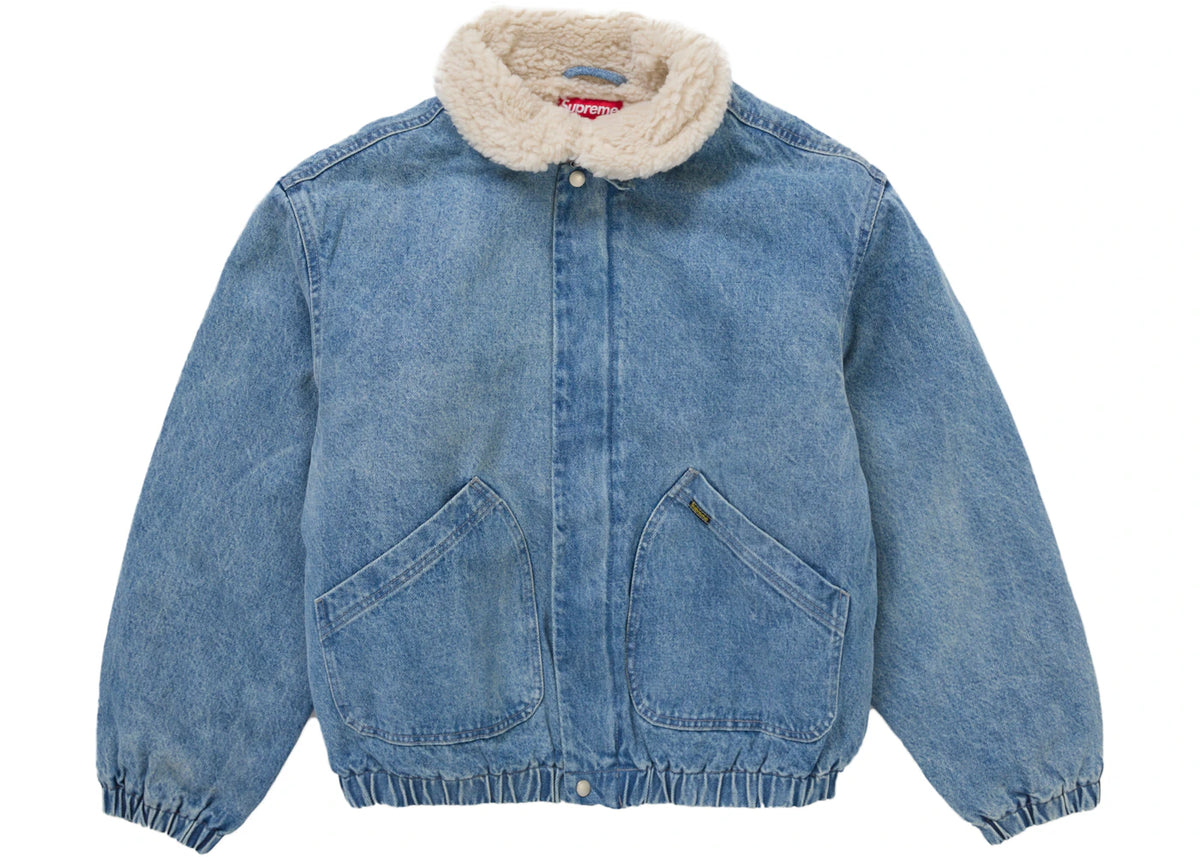 Supreme Faux Shearling Lined Bomber Jacket Denim