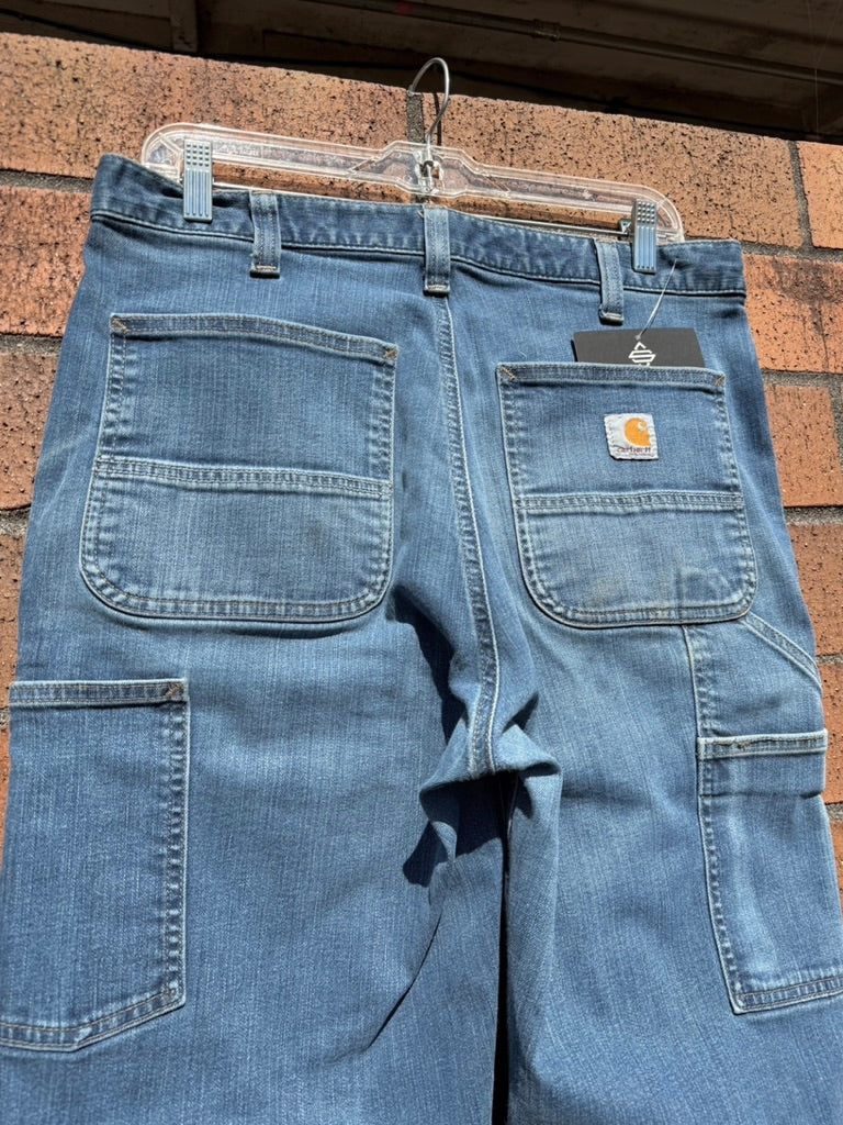 Carhartt Relaxed Fit Medium Wash Denim Double Knees Sz 33x36