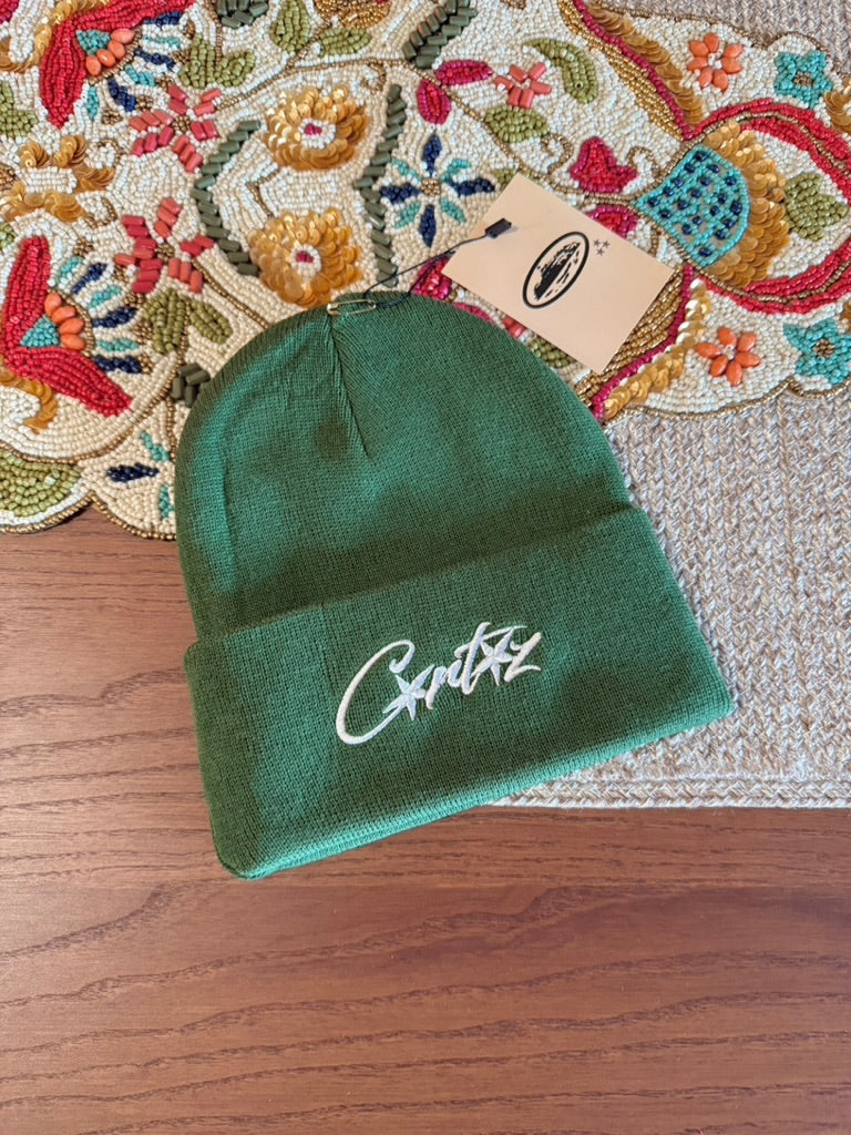 Corteiz Allstarz Folded Beanie Forest Green