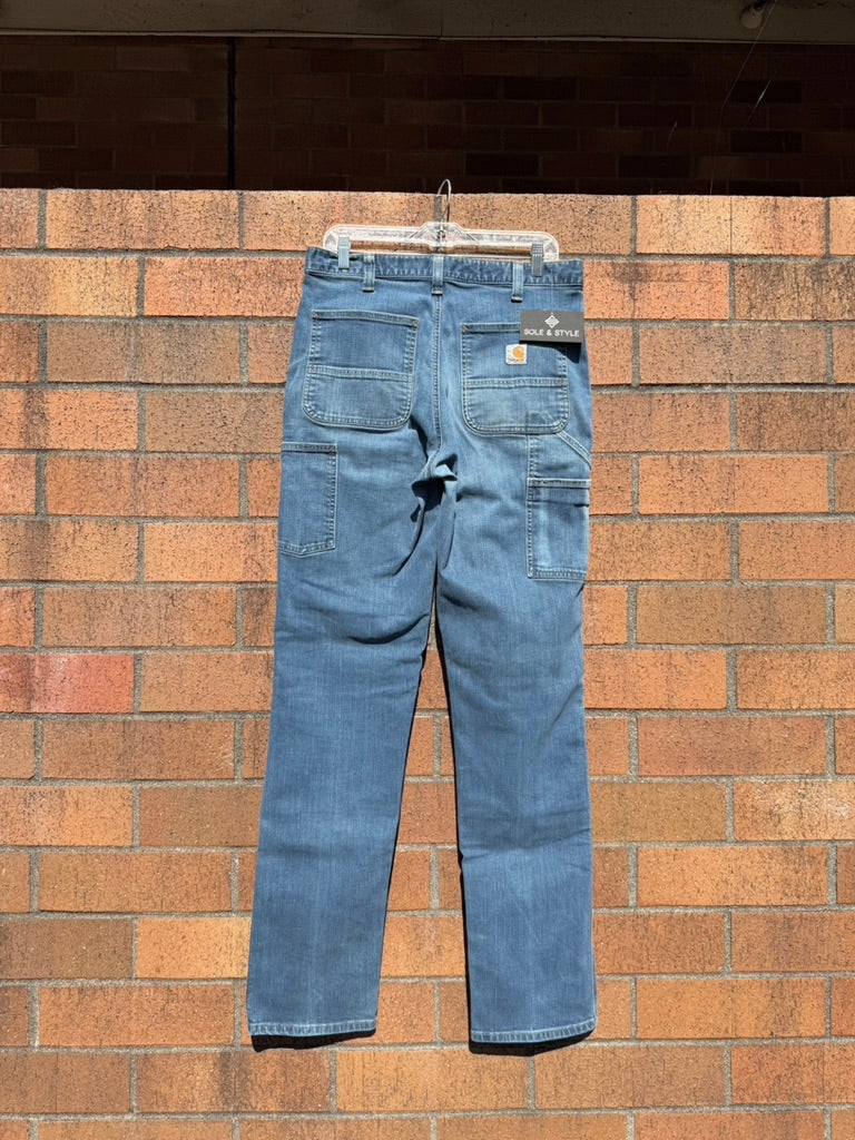 Carhartt Relaxed Fit Medium Wash Denim Double Knees Sz 33x36