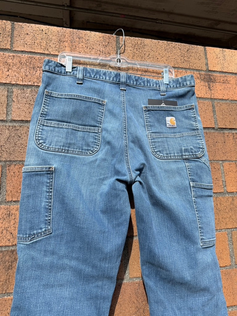 Carhartt Relaxed Fit Medium Wash Denim Double Knees Sz 36x32