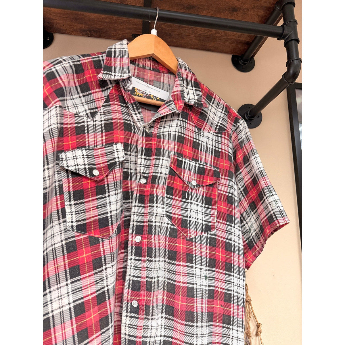 Women's 70s Red Plaid Western Shirt Dress