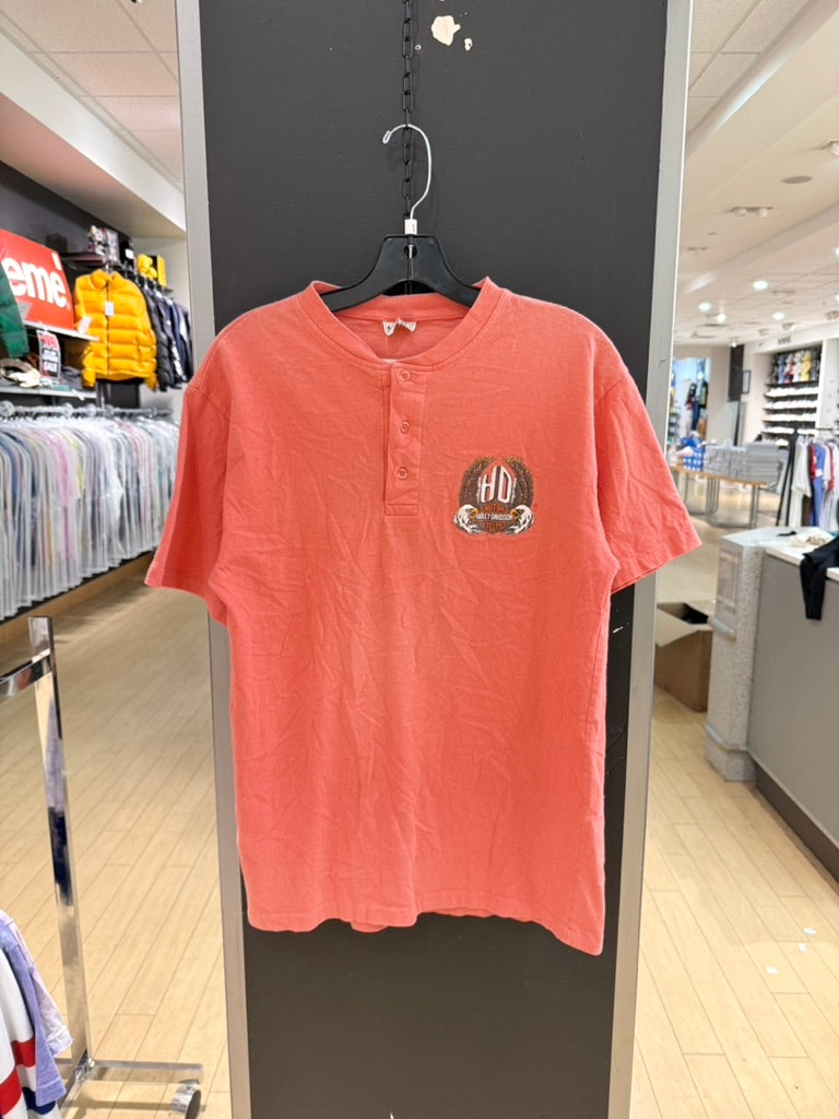 1983 Harley Davidson Downtown Seattle Pink S/S Henley Sz L