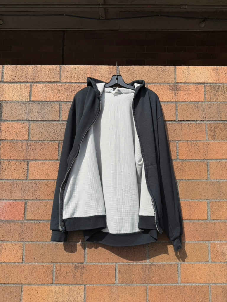 90s Muleskins Black Waffle Lined Zip Up Hoodie Sz XL