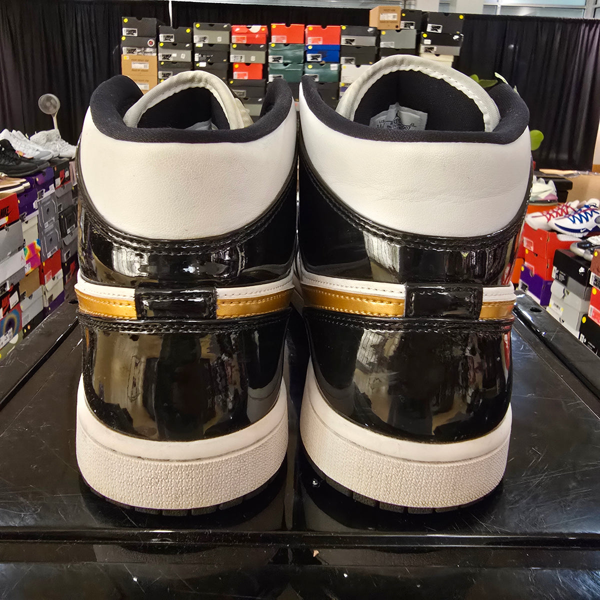 Jordan 1 Mid Patent Black White Gold SZ 11.5 USED NO BOX