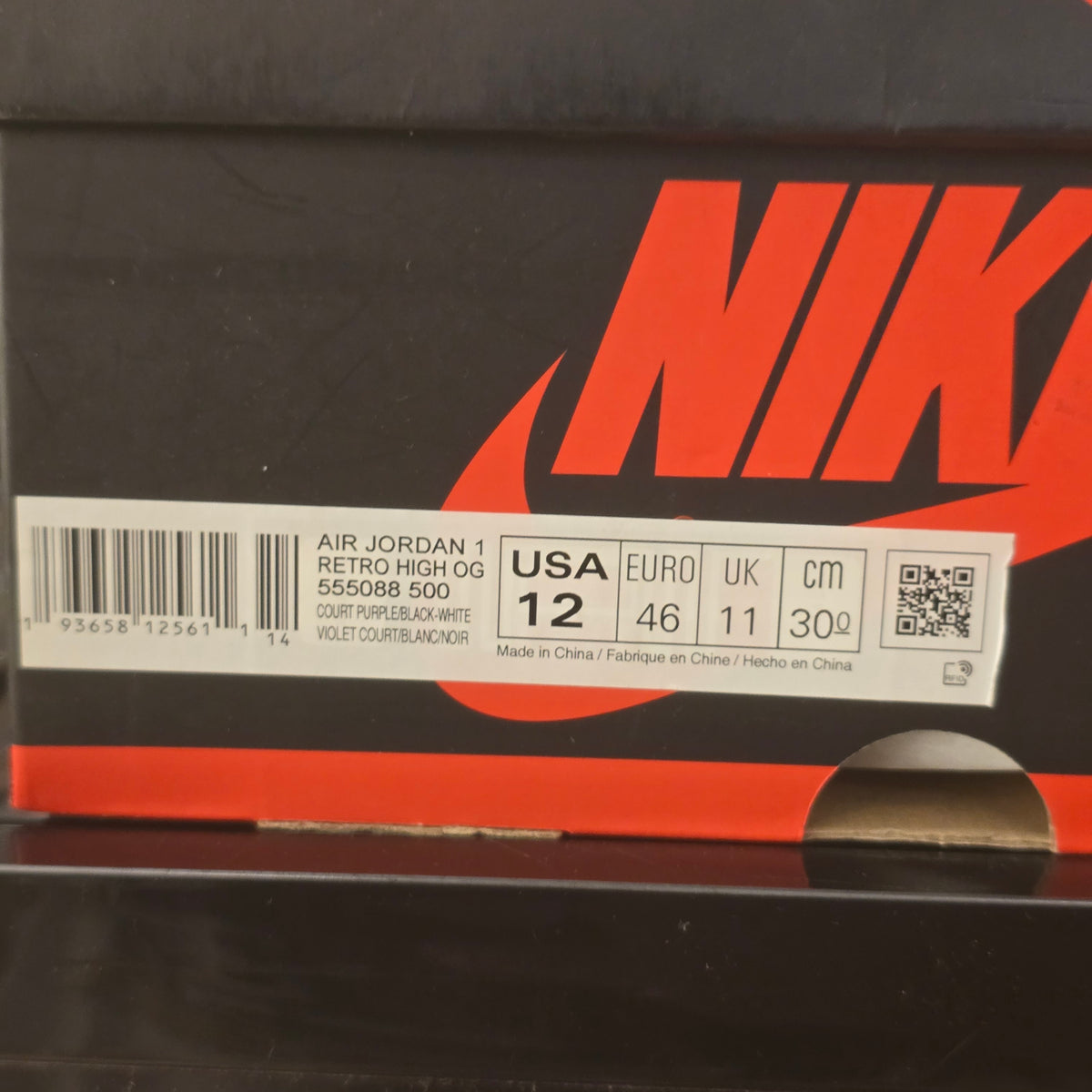 Jordan 1 Retro High OG Court Purple White SZ 12 USED