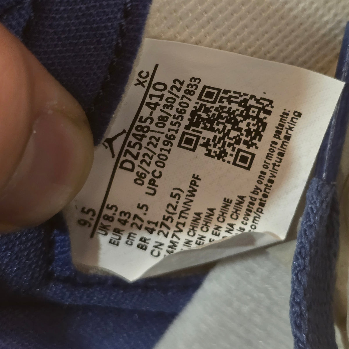 Jordan 1 Retro High OG True Blue SZ 9.5