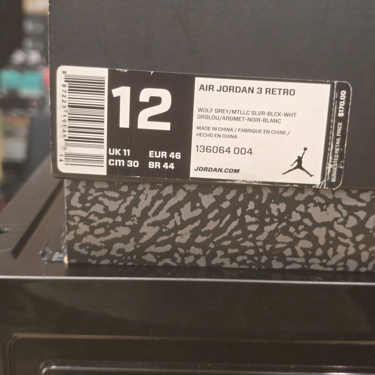Jordan 3 Retro Wolf Grey SZ 12 USED